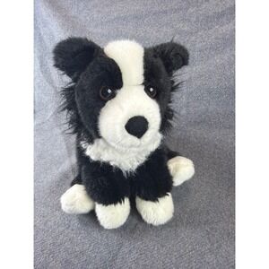 Animal Alley Plush Dog 8.5" Black White Border Collie Toys R Us Vintage 1997